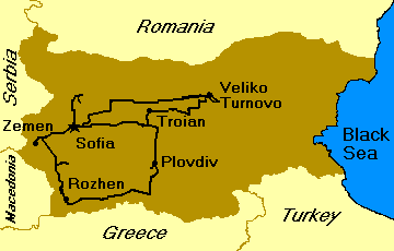 Mapa de Bulgaria: Ruta "Monasterios"