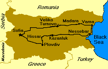 Mapa de Bulgaria: Ruta "Romana - Bizantina"